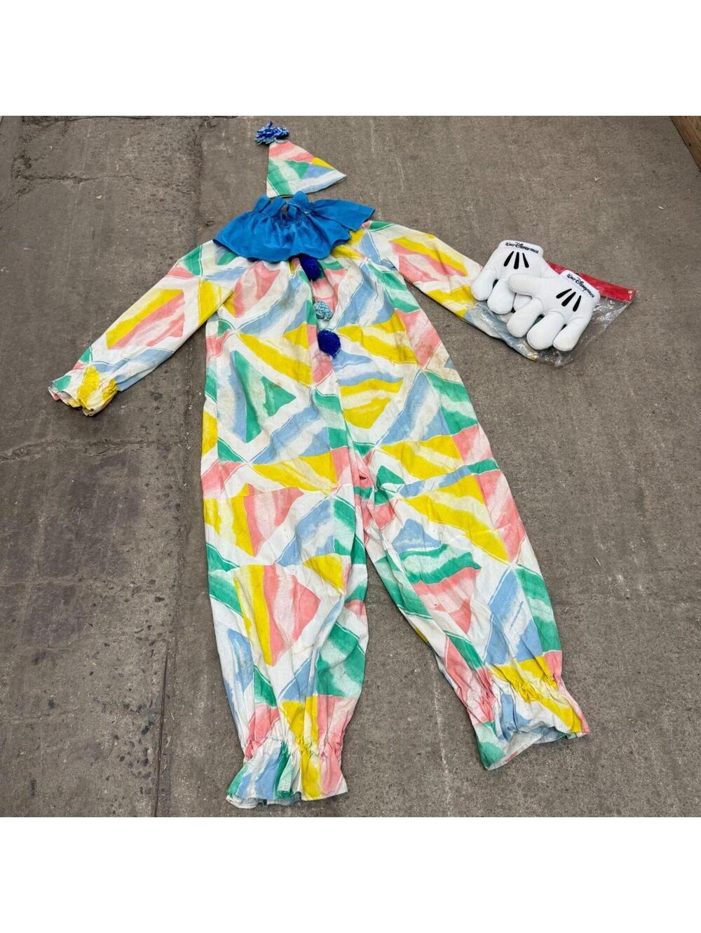 Vintage 1970s Homemade Pastel Geometric Clown Costume Set